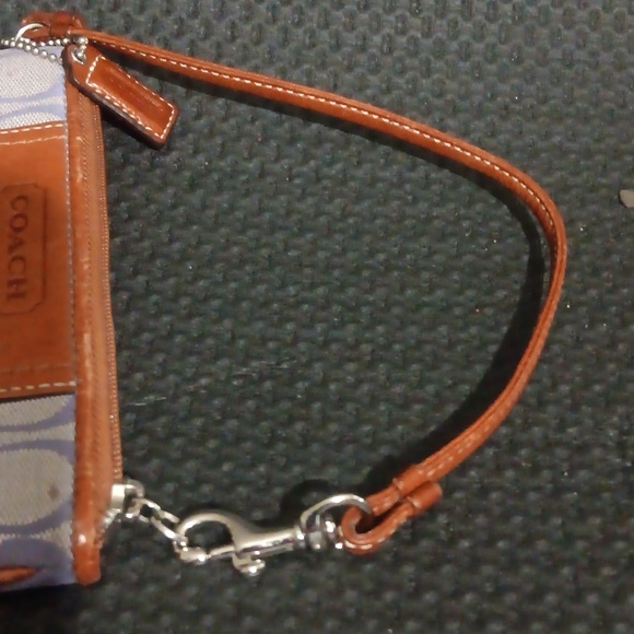 Coach Blue Signature Canvas Wristlet with Brown Leather Trim - Picture 3 of 4